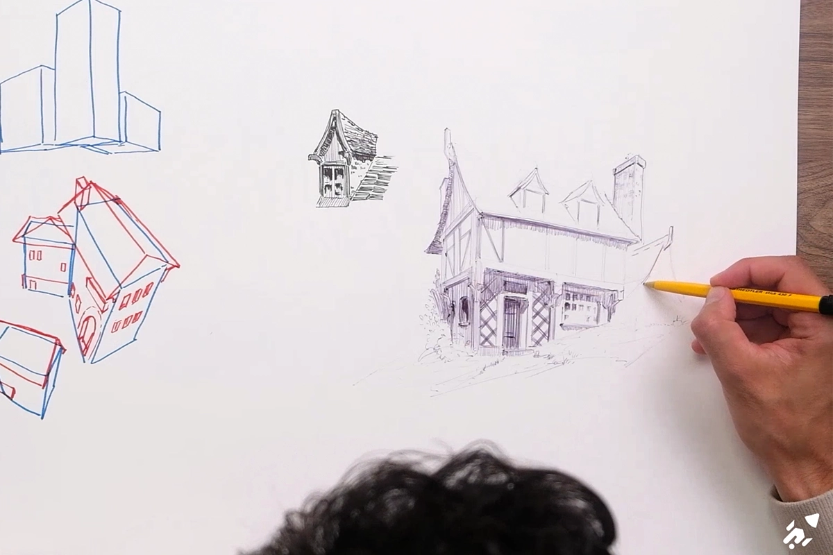 Eu desenhando um prédio para um treino de Artwod